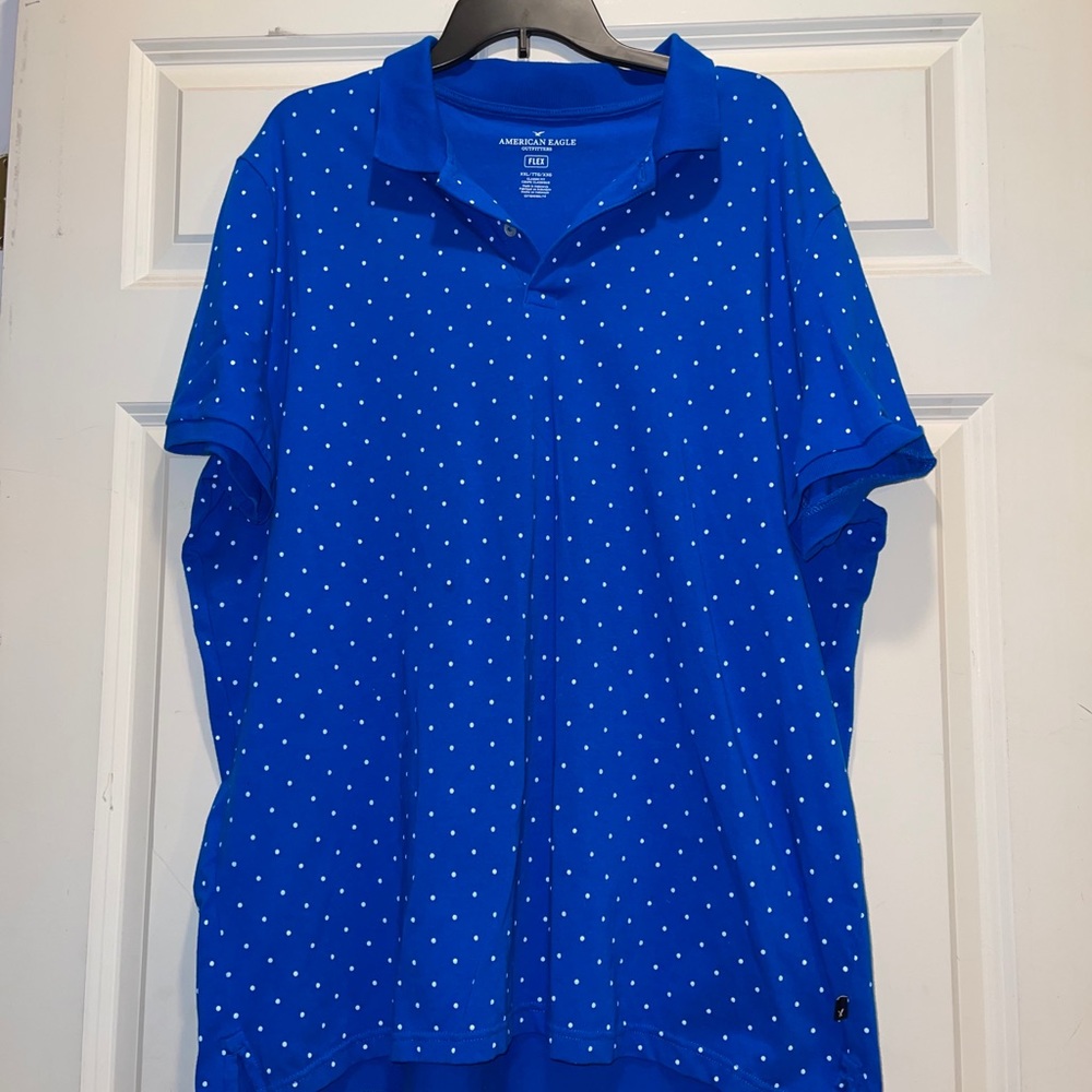 American Eagle Flex Polo bright blue with white polka dots plus size XXL